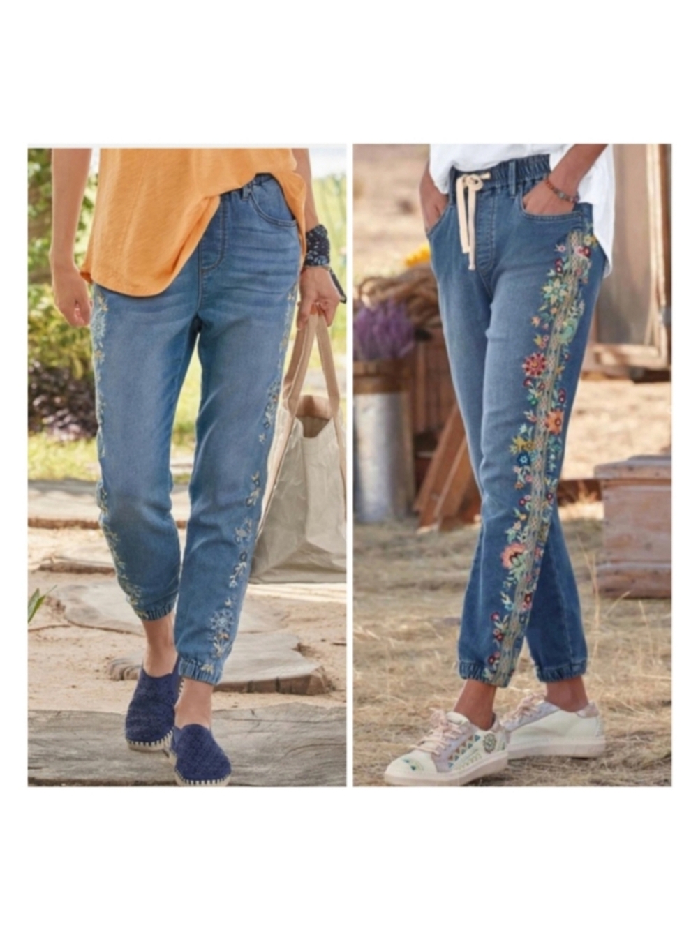 Driftwood Coastal Swell Floral Embroidered Joggers Garden Girl Sz Medium - Picture 12 of 12